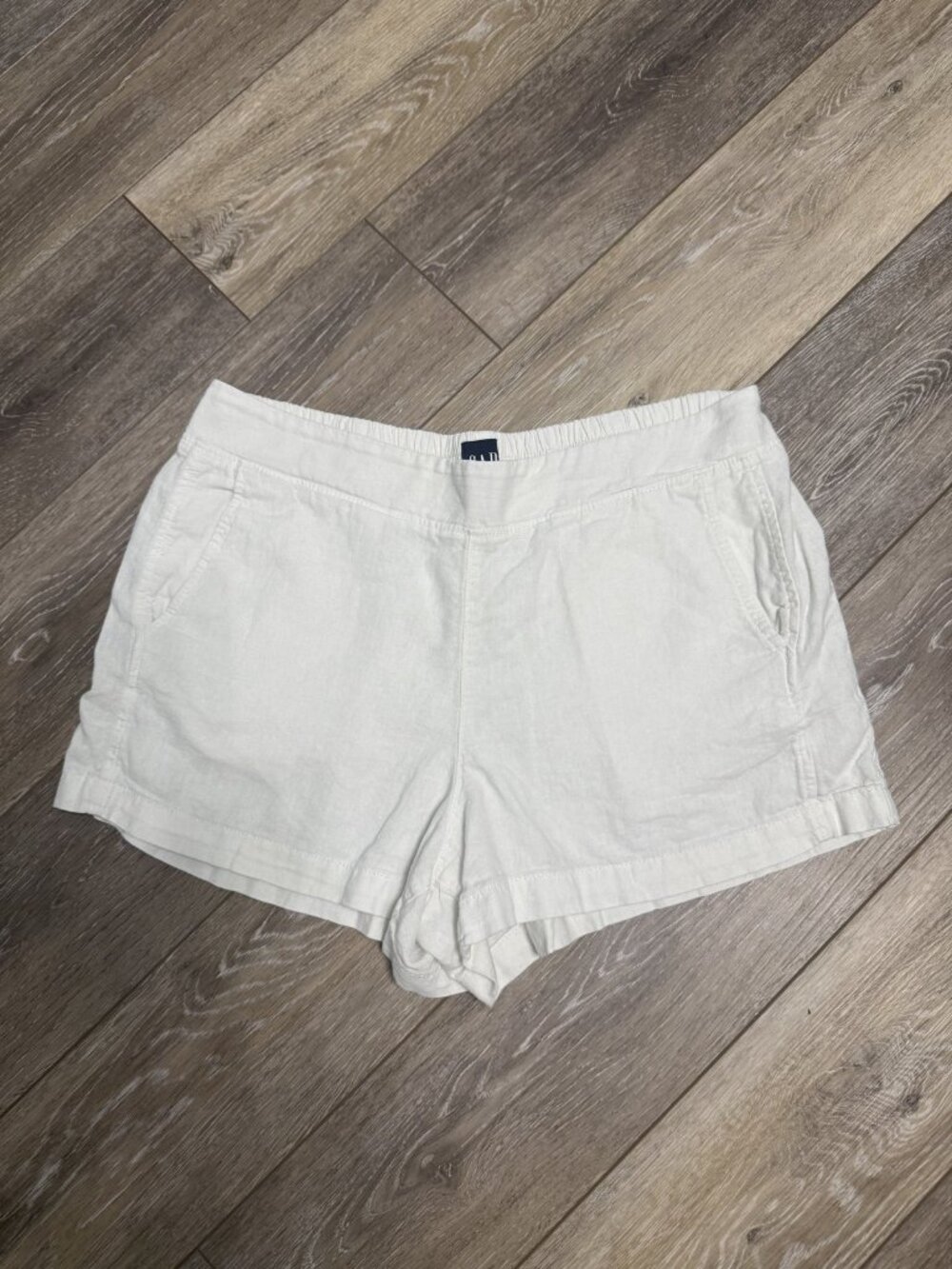 GAP White Linen Blend Pull-On Utility Shorts Elastic Waist Size L